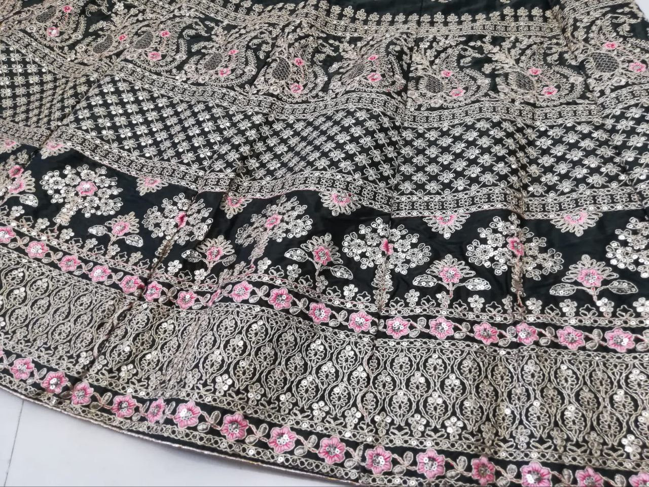 DESIGNER DIAMOND SATIN SILK LEHENGA CHOLI SET WITH BUTTERFLY NET DUPATTA