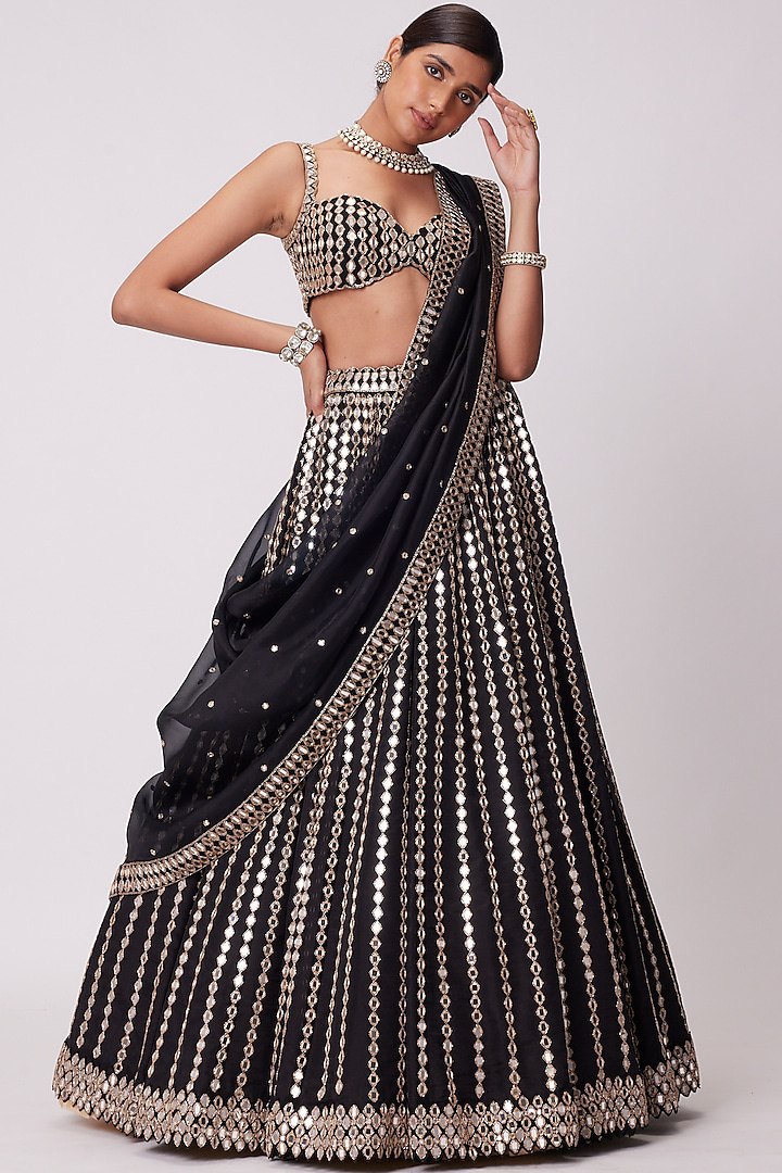 DESIGNER ORGANZA SILK LEHENGA CHOLI SET WITH ZARI & PAPER MIRROR EMBROIDERY