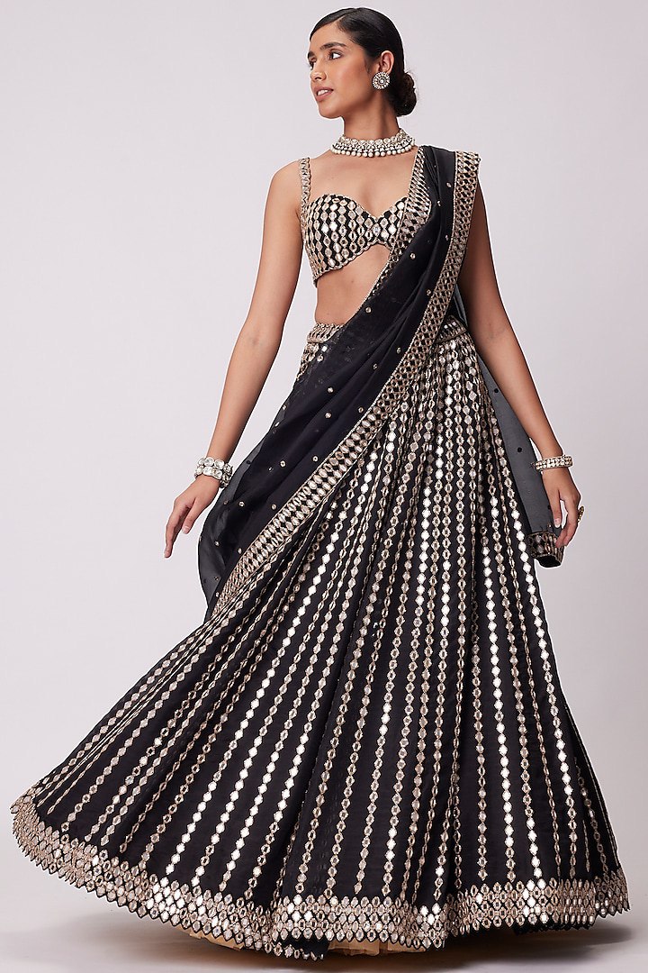 DESIGNER ORGANZA SILK LEHENGA CHOLI SET WITH ZARI & PAPER MIRROR EMBROIDERY