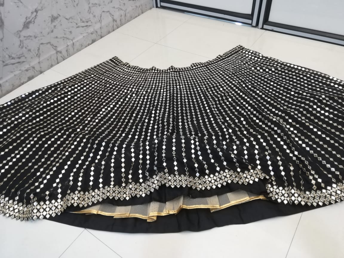 DESIGNER ORGANZA SILK LEHENGA CHOLI SET WITH ZARI & PAPER MIRROR EMBROIDERY