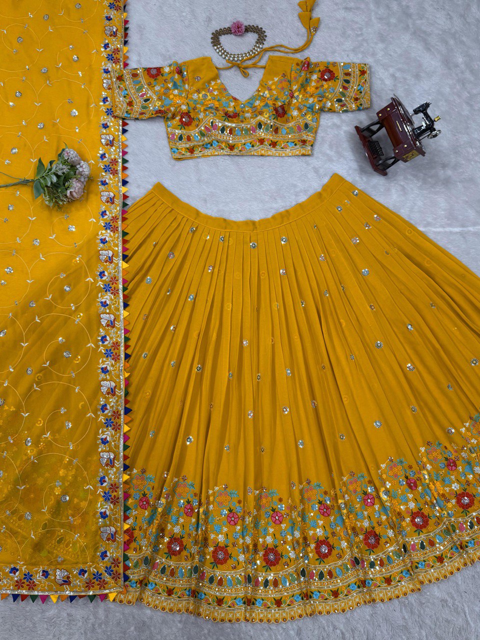 DESIGNER FOUX GEORGETTE LEHENGA CHOLI SET WITH THREAD & SEQUINS WORK