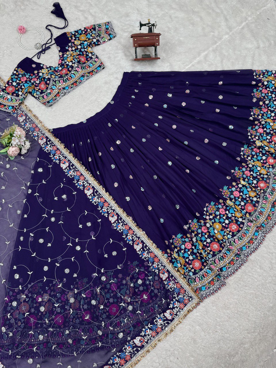 DESIGNER FOUX GEORGETTE LEHENGA CHOLI SET WITH THREAD & SEQUINS WORK