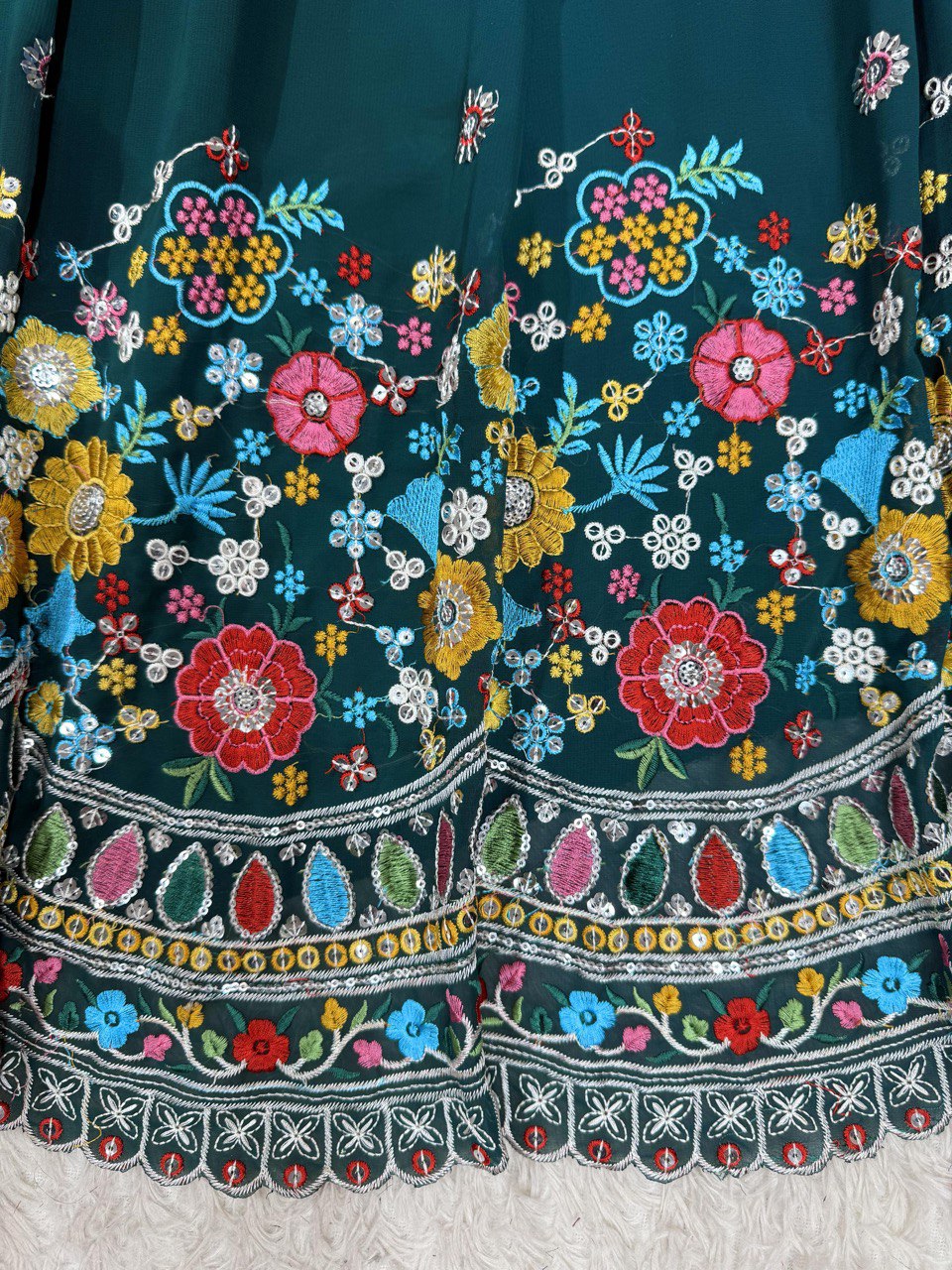 DESIGNER FOUX GEORGETTE LEHENGA CHOLI SET WITH THREAD & SEQUINS WORK