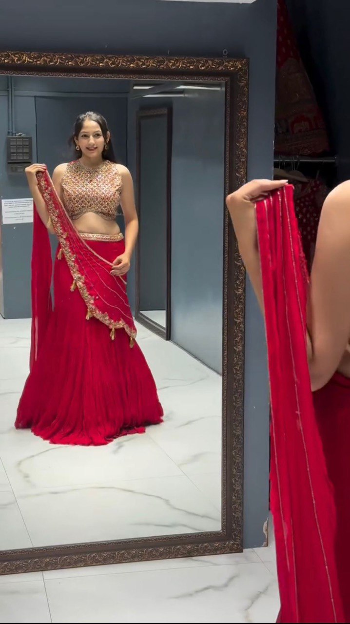 READY TO WEAR RUFFLE LEHENGA SAREE WITH DESIGNER CHOLI