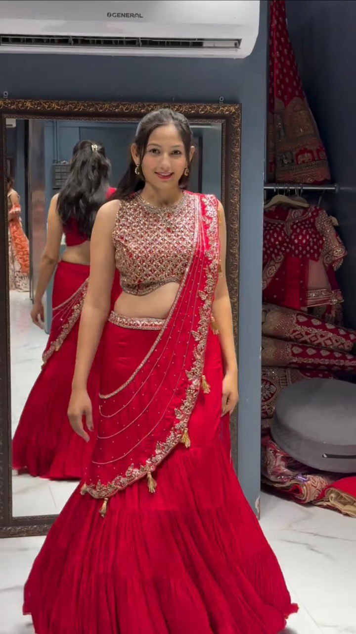 READY TO WEAR RUFFLE LEHENGA SAREE WITH DESIGNER CHOLI