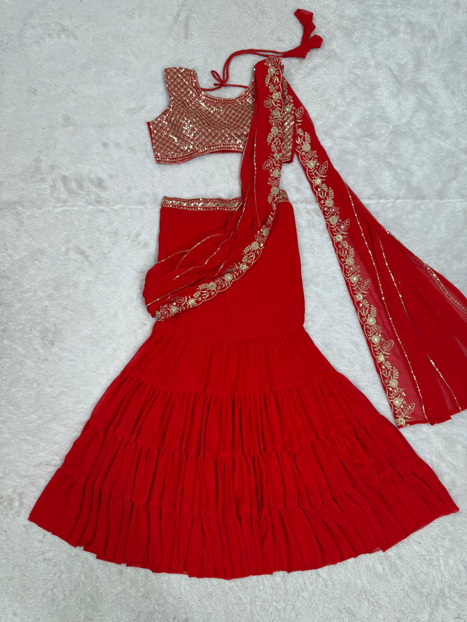 READY TO WEAR RUFFLE LEHENGA SAREE WITH DESIGNER CHOLI