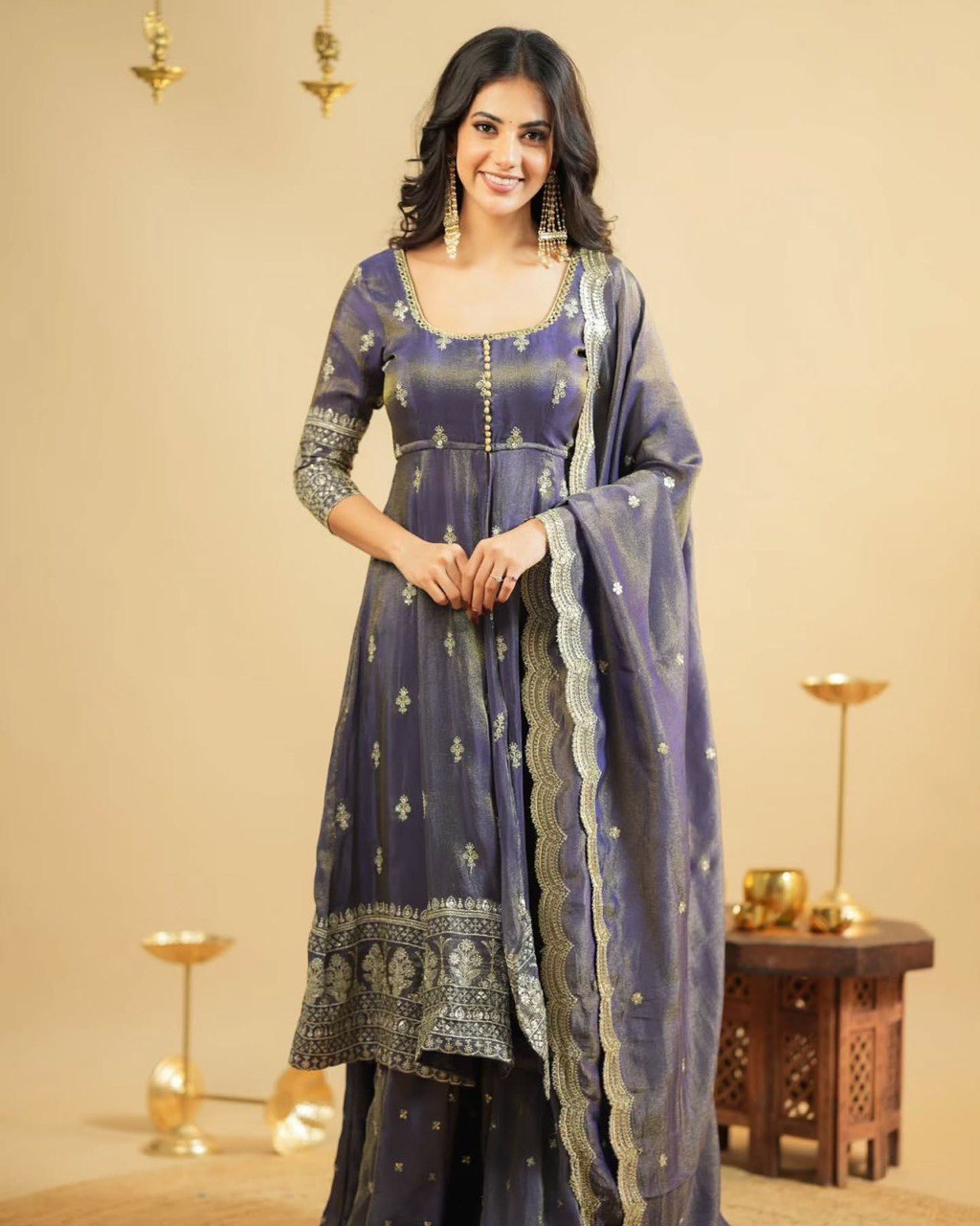 DESIGNER SUIT WITH LEHENGHA & DUPATTA IN SHIMMER SILK