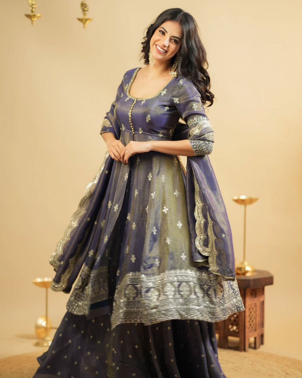 DESIGNER SUIT WITH LEHENGHA & DUPATTA IN SHIMMER SILK