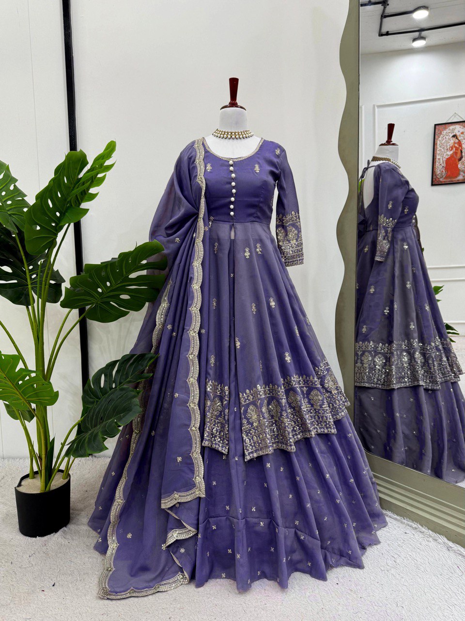 DESIGNER SUIT WITH LEHENGHA & DUPATTA IN SHIMMER SILK