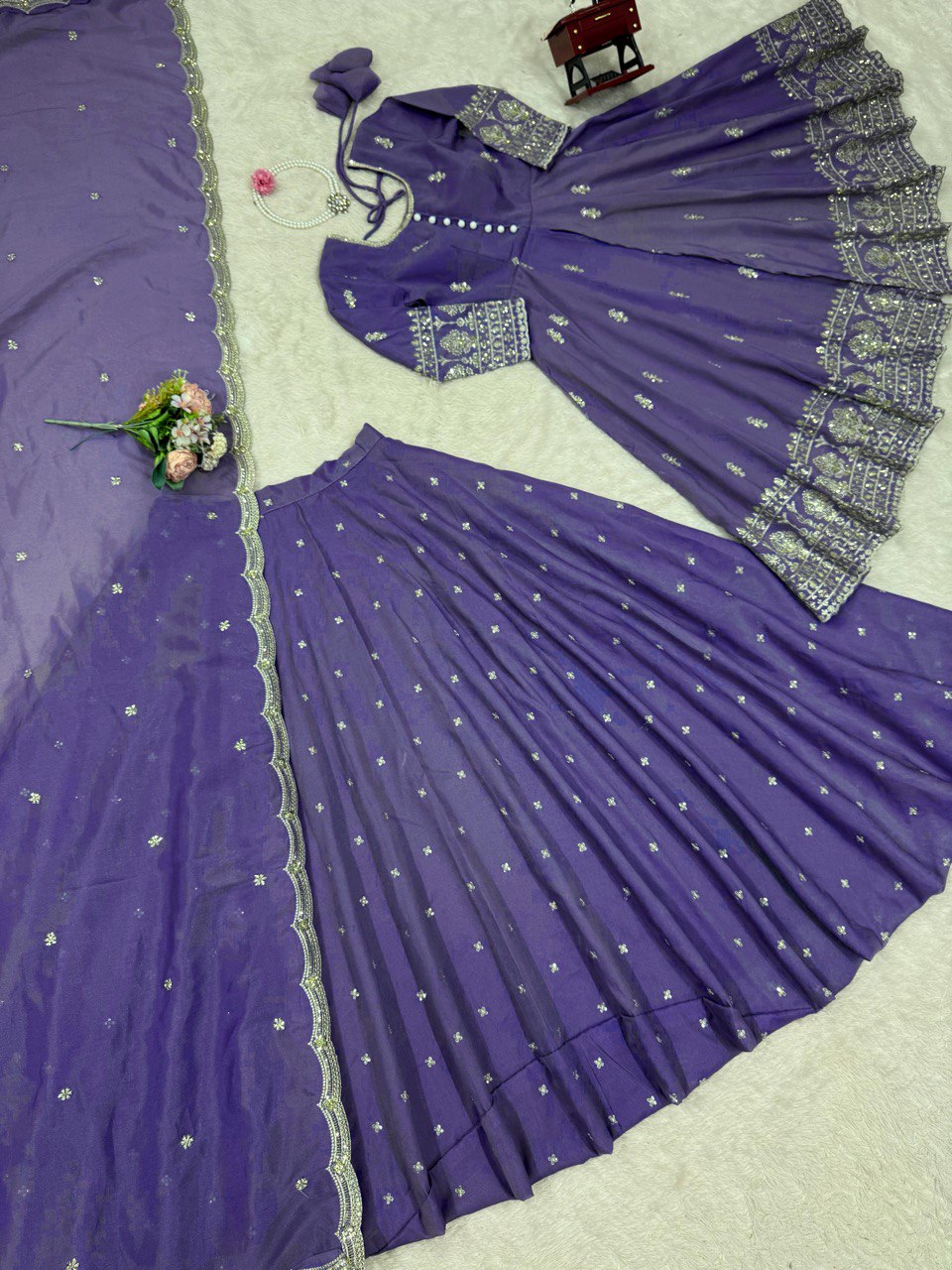 DESIGNER SUIT WITH LEHENGHA & DUPATTA IN SHIMMER SILK
