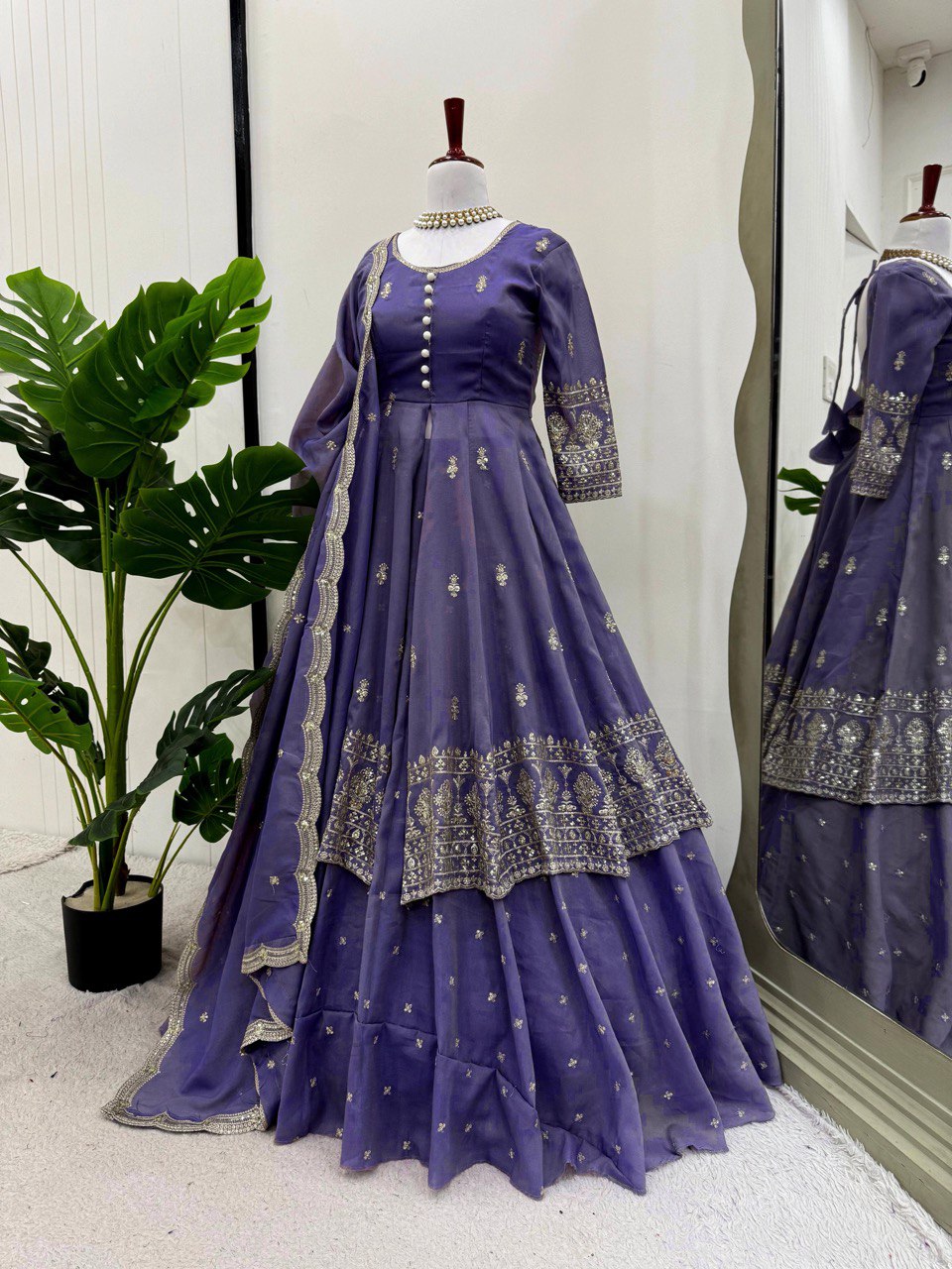 DESIGNER SUIT WITH LEHENGHA & DUPATTA IN SHIMMER SILK