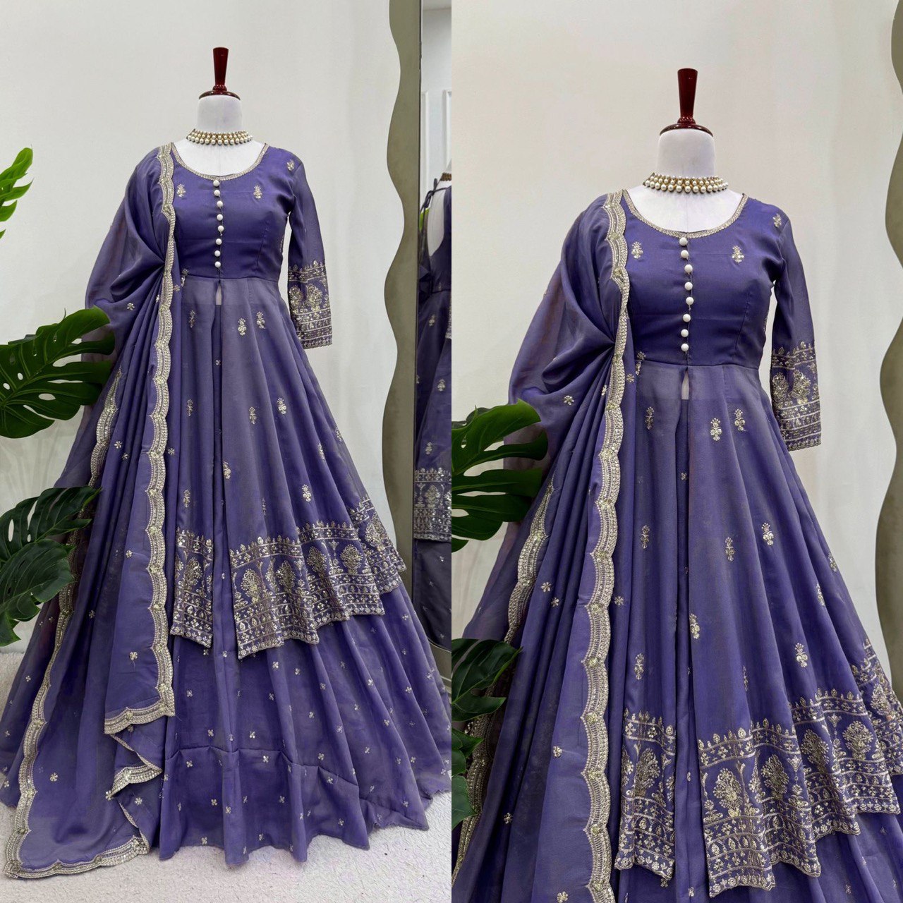 DESIGNER SUIT WITH LEHENGHA & DUPATTA IN SHIMMER SILK
