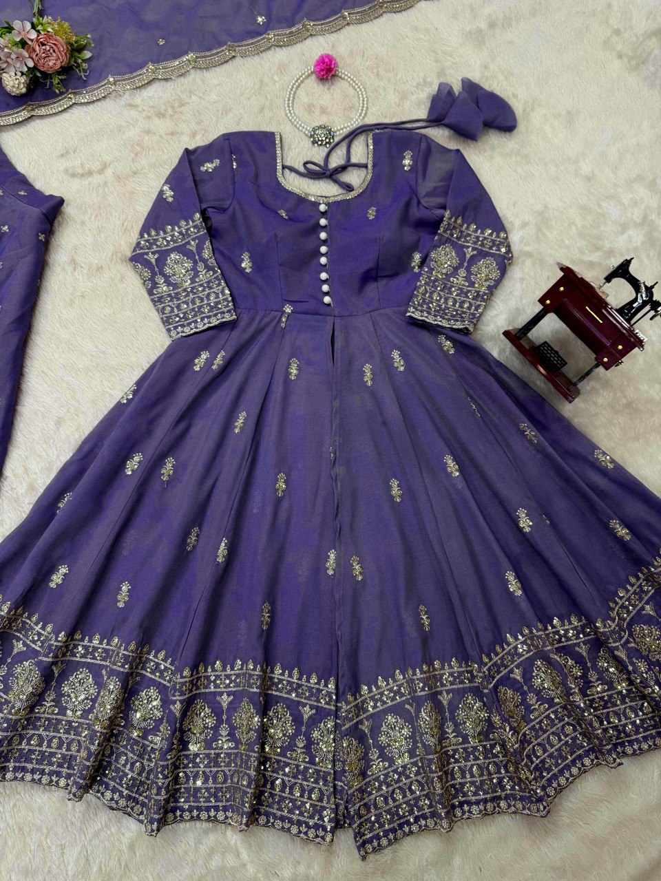 DESIGNER SUIT WITH LEHENGHA & DUPATTA IN SHIMMER SILK