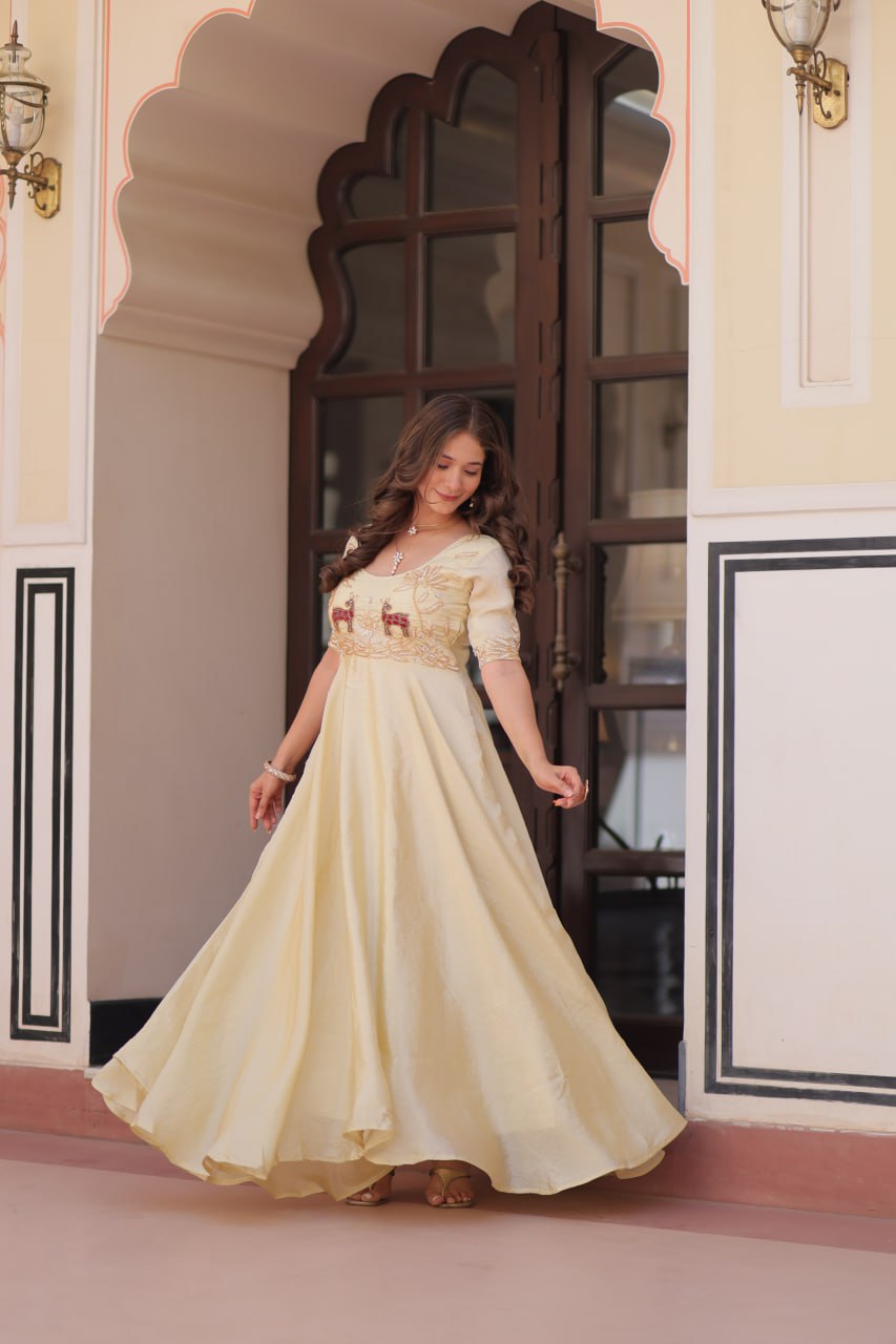 DESIGNER GOLD CRUSH EMBROIDERED GOWN