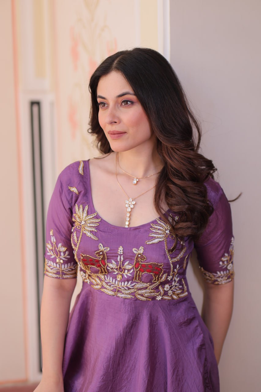 DESIGNER GOLD CRUSH EMBROIDERED GOWN