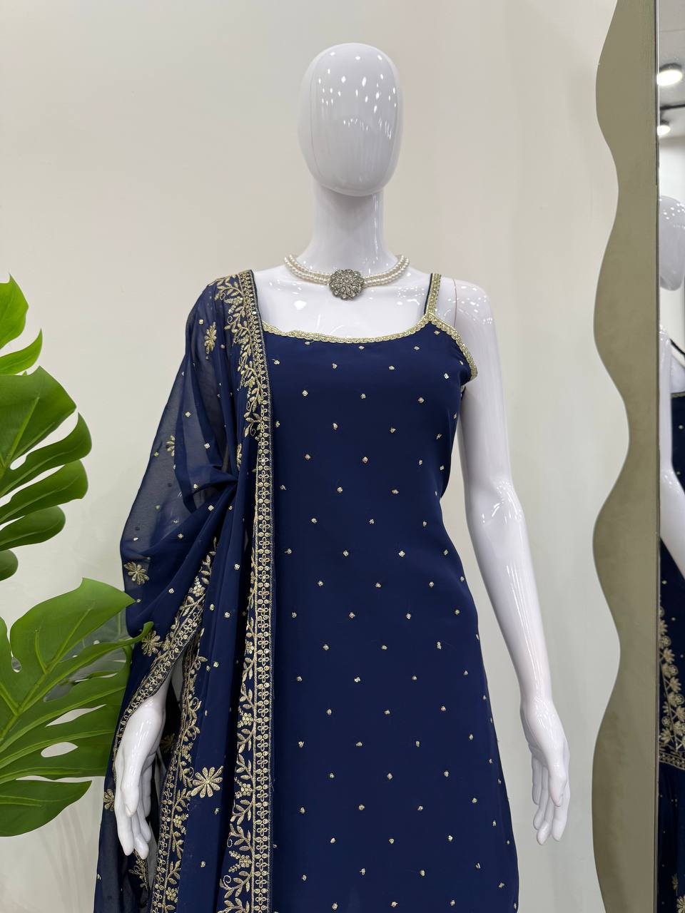 DESIGNER FOUX GEORGETTE SHARARA SET WITH SEQUENCE WORK