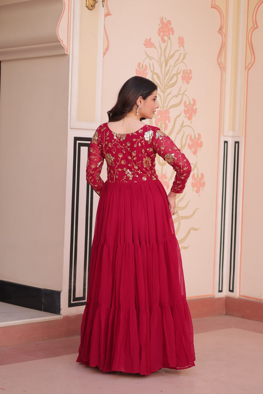 DESIGNER FAUX BLOOMING GOWN WITH SEQUINS & ZARI EMBROIDERY