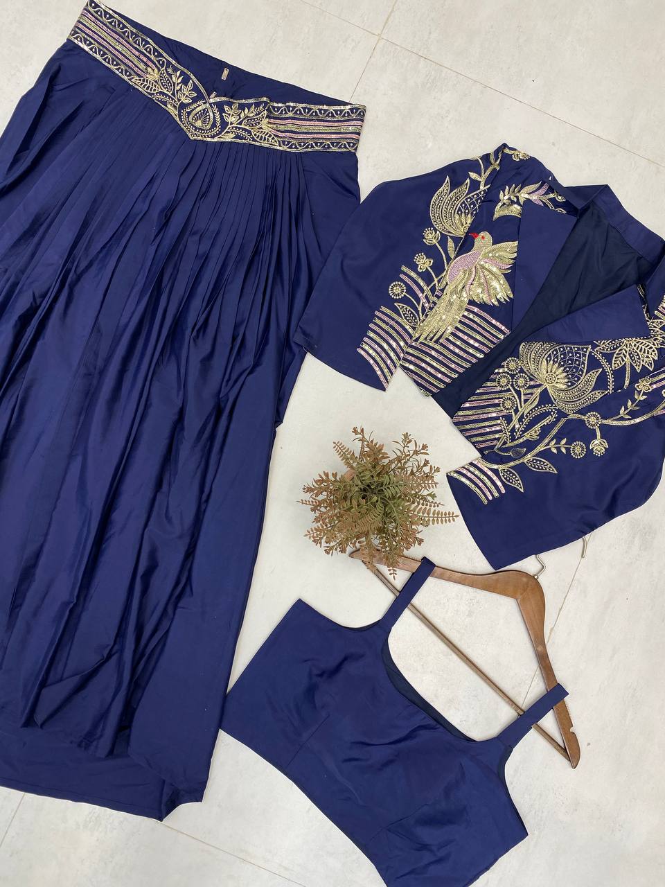 DESIGNER INDO-WESTERN THREE-PIECE SET WITH SEQUENCE EMBROIDERY WORK