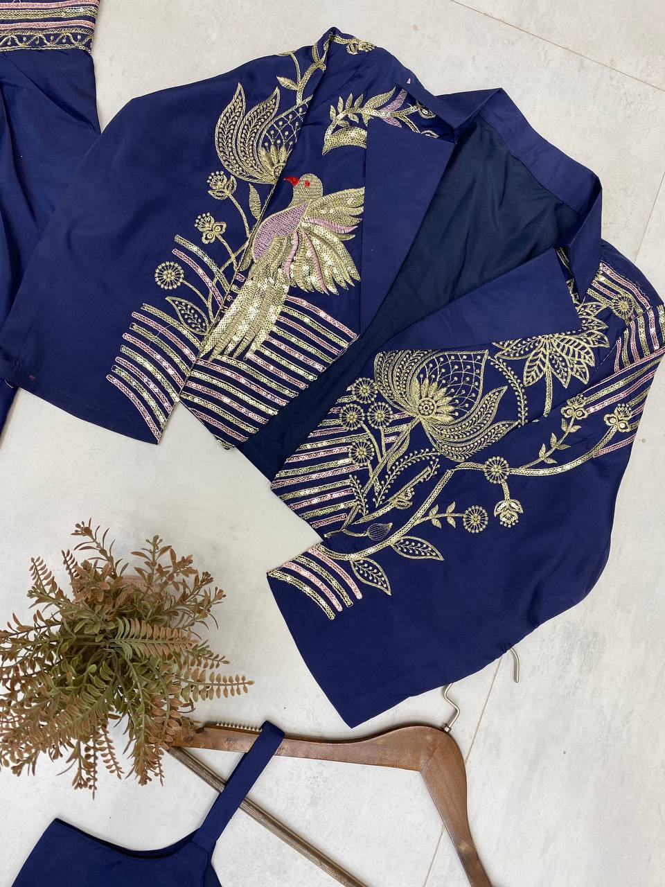DESIGNER INDO-WESTERN THREE-PIECE SET WITH SEQUENCE EMBROIDERY WORK