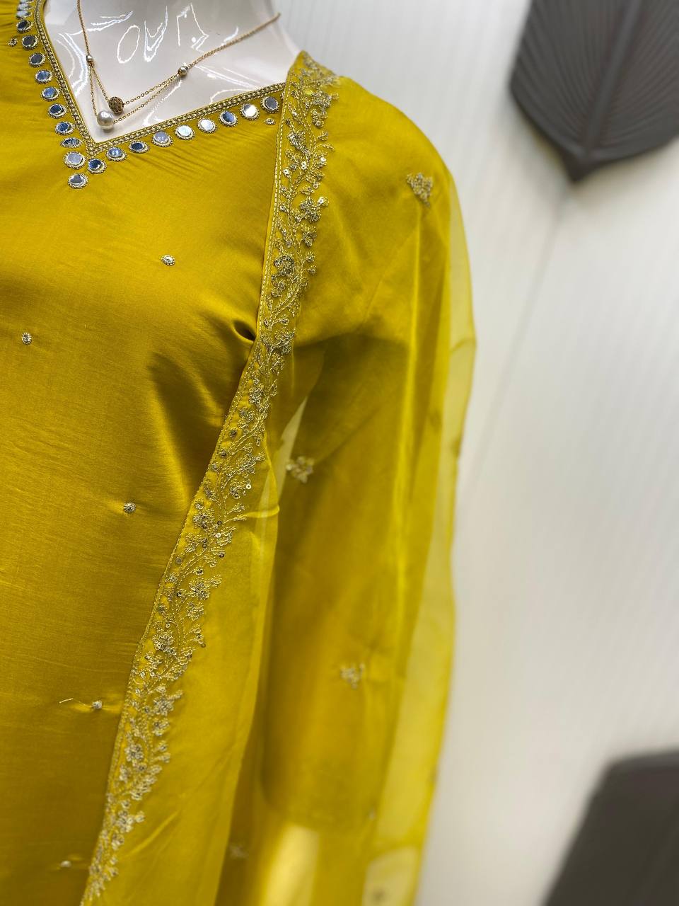 FOR THIS WEDDING SEASON SEQUENCE EMBROIDERED TOP AND PANT WITH ORGANZA DUPATTA