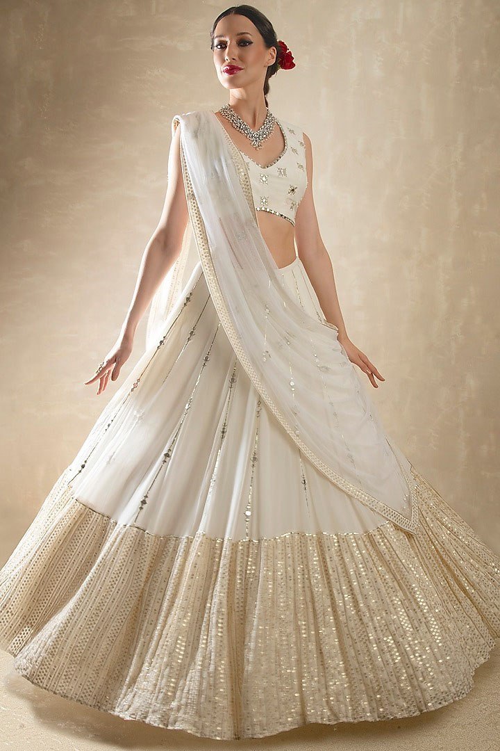 DESIGNER GEORGETTE LEHENGA CHOLI SET WITH SEQUINS, JARI & MIRROR EMBROIDERY WORK
