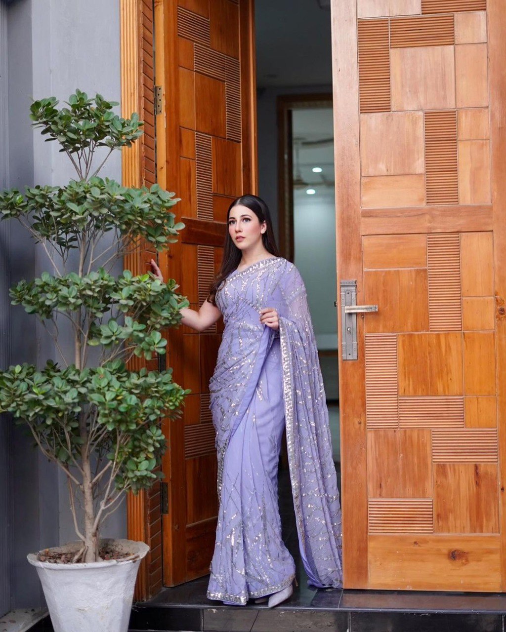 DESIGNER SEQUENCE EMBROIDERED LIGHT LAVENDER SAREE FOR FESTIVE & PARTY WEAR