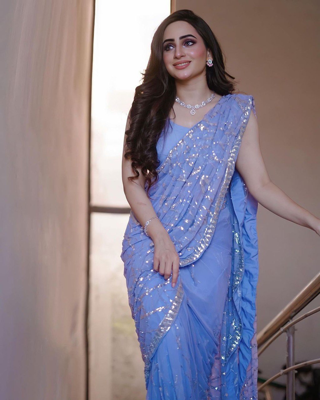 DESIGNER SEQUENCE EMBROIDERED LIGHT LAVENDER SAREE FOR FESTIVE & PARTY WEAR