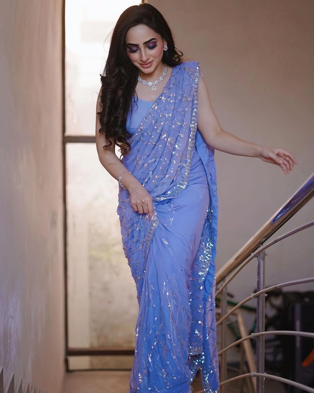 DESIGNER SEQUENCE EMBROIDERED LIGHT LAVENDER SAREE FOR FESTIVE & PARTY WEAR