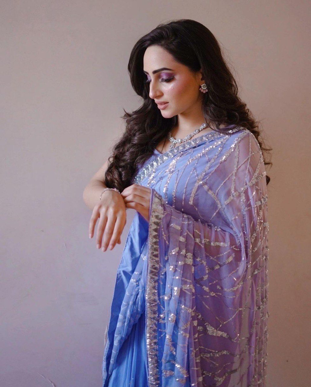 DESIGNER SEQUENCE EMBROIDERED LIGHT LAVENDER SAREE FOR FESTIVE & PARTY WEAR