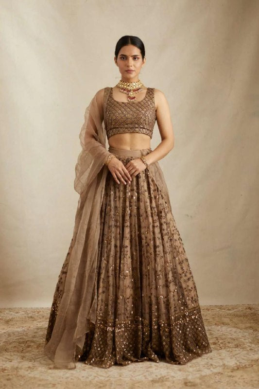 DESIGNER NET LEHENGA SET WITH SEQUINS & JARI EMBROIDERY