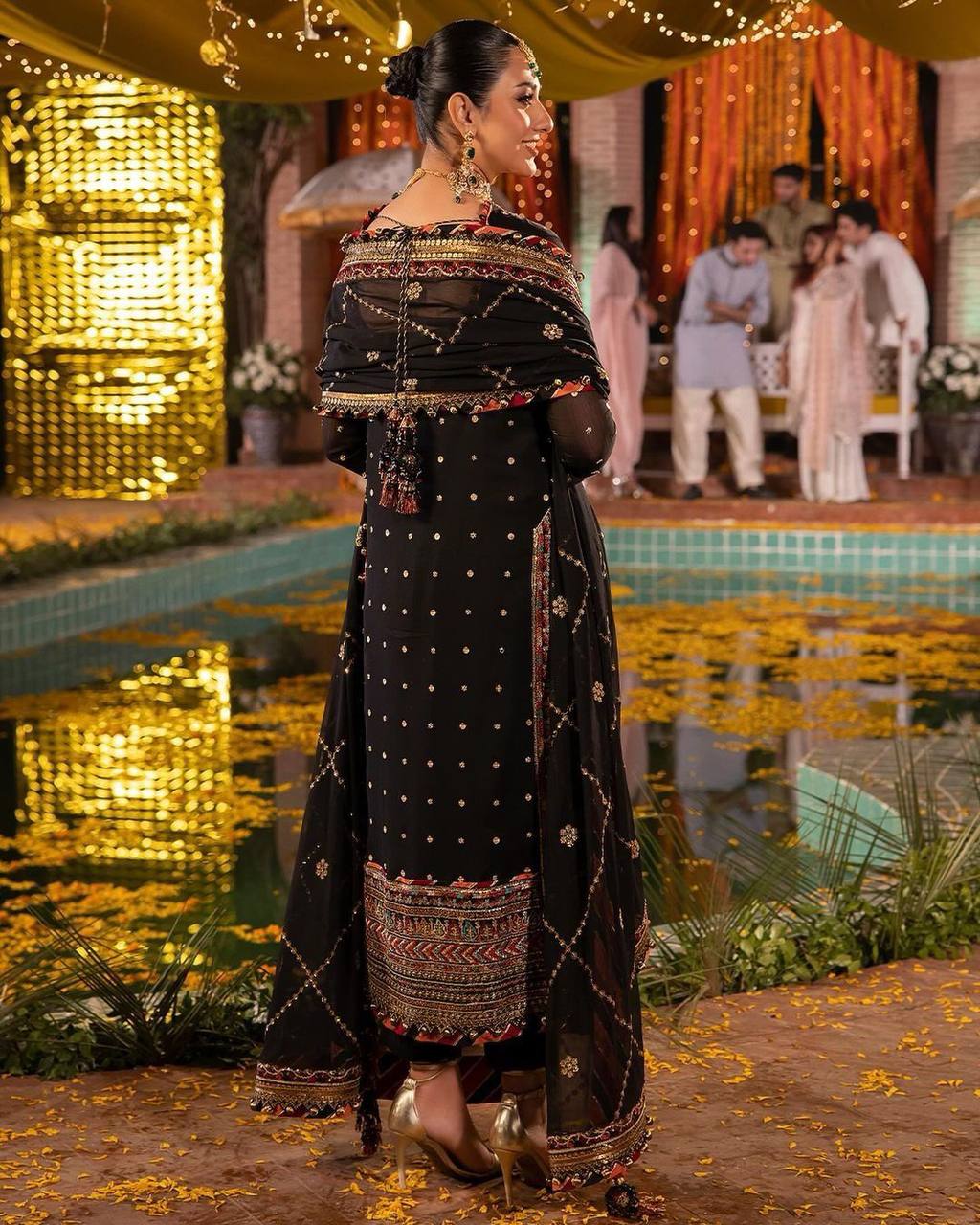 EID SPECIAL FAUX GEORGETTE SEQUIN EMBROIDERED SUIT WITH STITCHED PANTS & DUPATTA