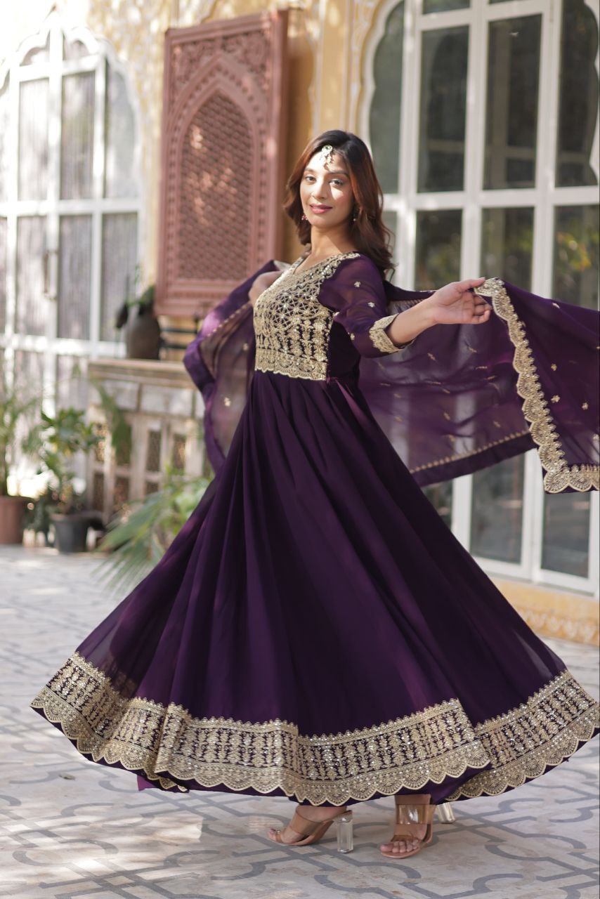 LUXURIOUS DESIGNER GOWN WITH EMBROIDERED DUPATTA