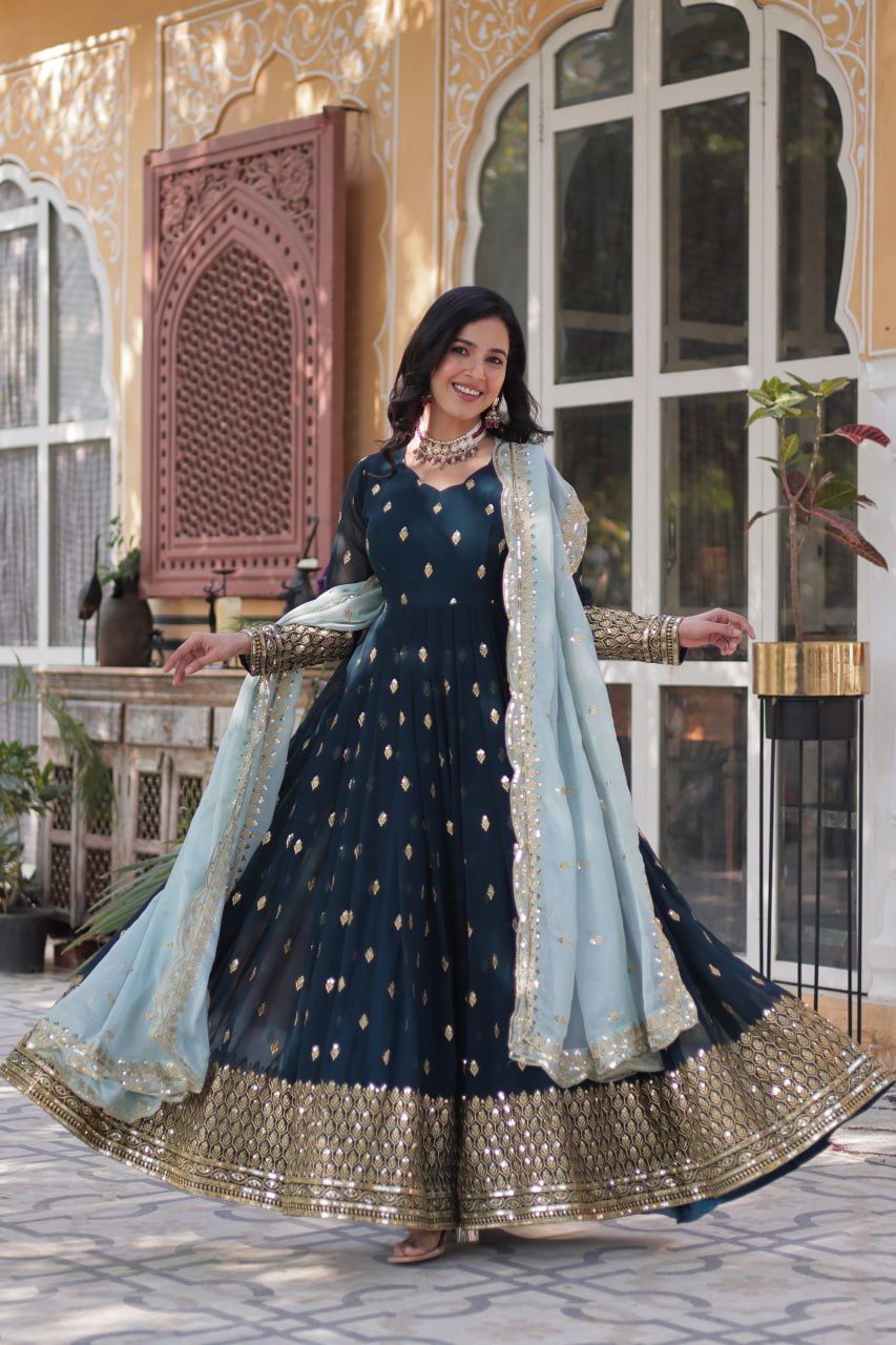 EXQUISITE DESIGNER GOWN WITH CUTWORK DUPATTA