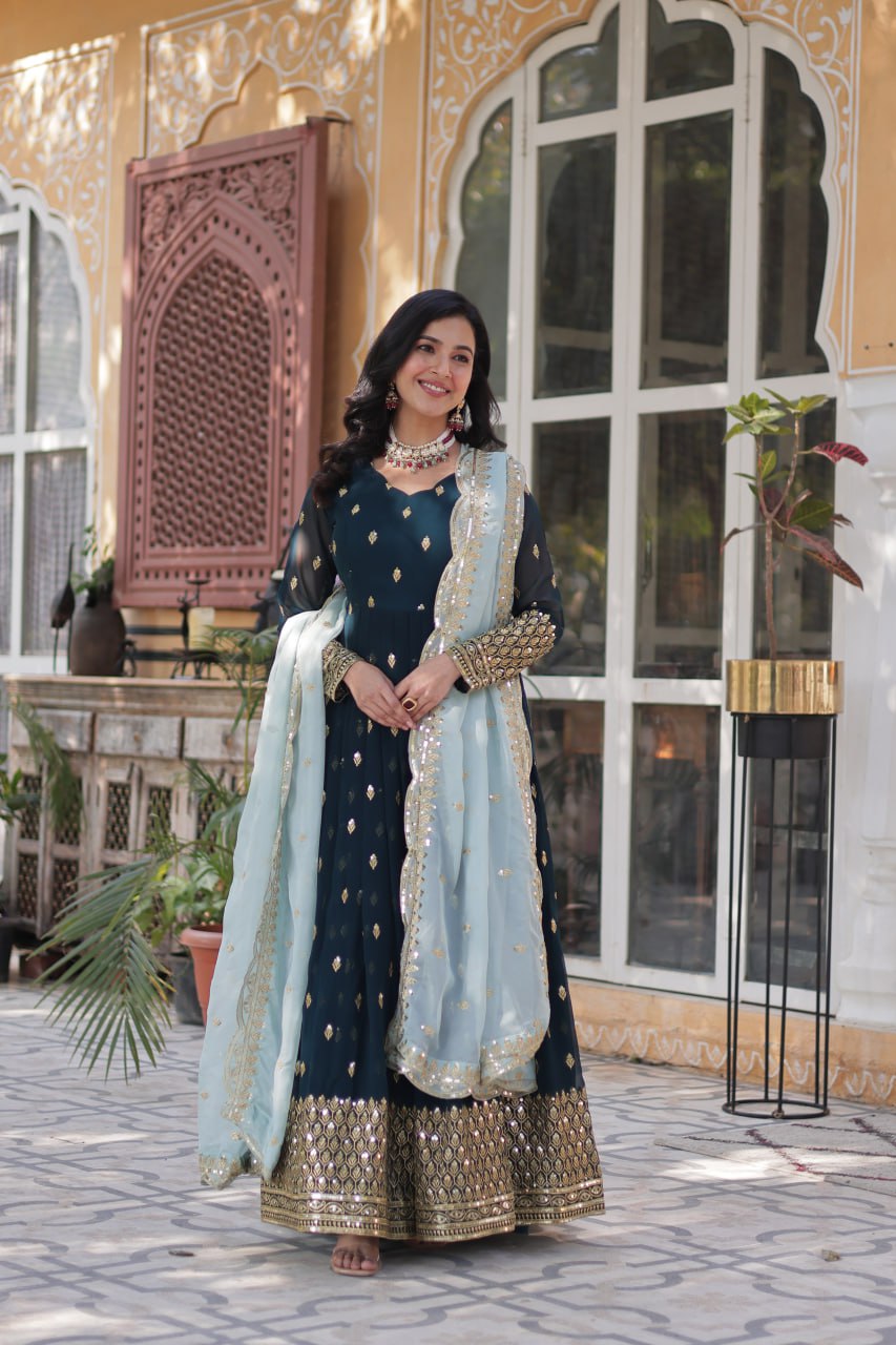 EXQUISITE DESIGNER GOWN WITH CUTWORK DUPATTA