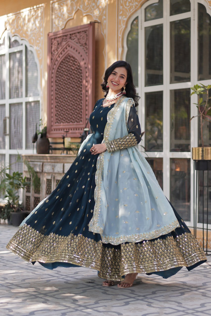 EXQUISITE DESIGNER GOWN WITH CUTWORK DUPATTA