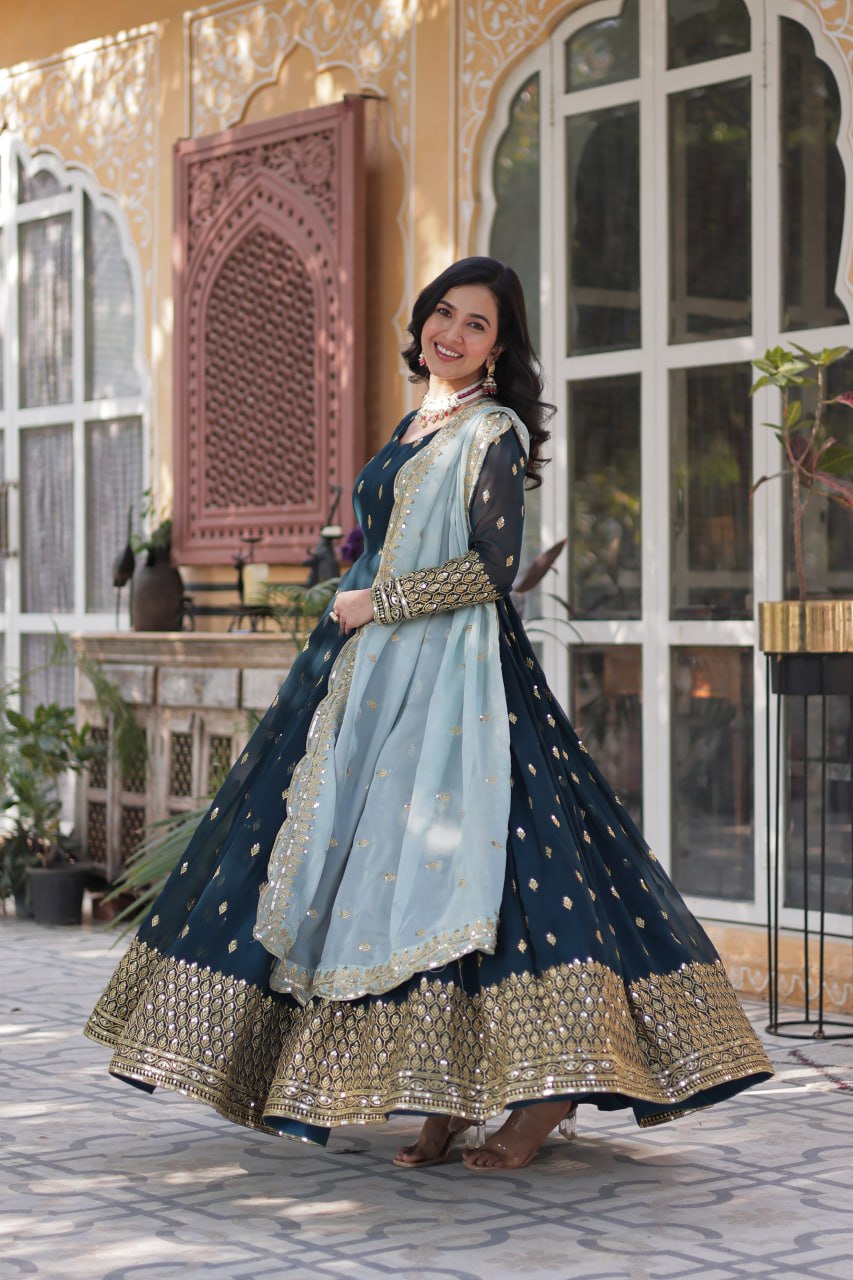 EXQUISITE DESIGNER GOWN WITH CUTWORK DUPATTA