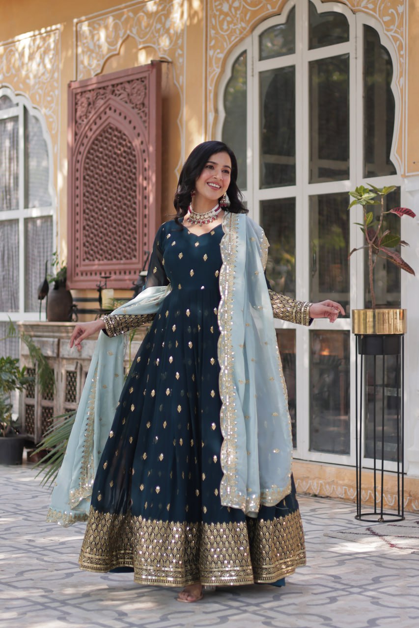 EXQUISITE DESIGNER GOWN WITH CUTWORK DUPATTA