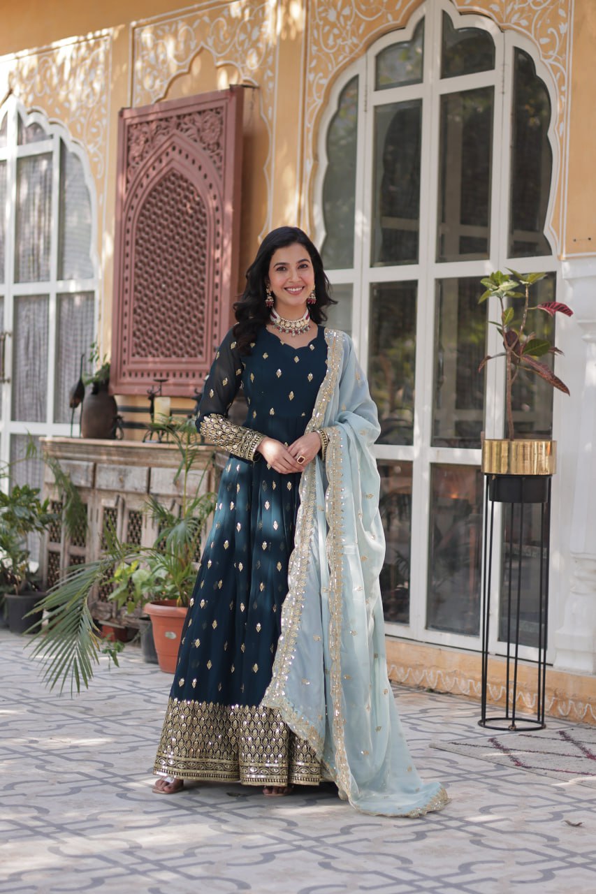EXQUISITE DESIGNER GOWN WITH CUTWORK DUPATTA