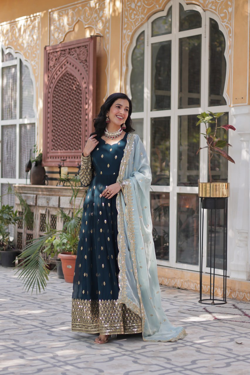 EXQUISITE DESIGNER GOWN WITH CUTWORK DUPATTA