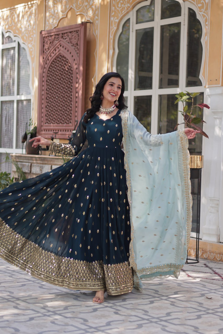 EXQUISITE DESIGNER GOWN WITH CUTWORK DUPATTA