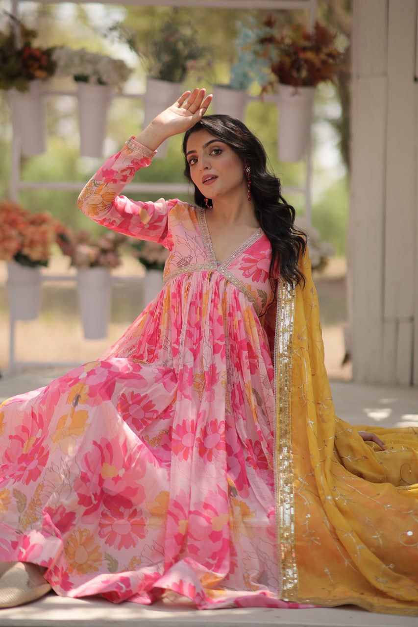 PREMIUM READYMADE ALIA CUT GOWN WITH DUPATTA SET