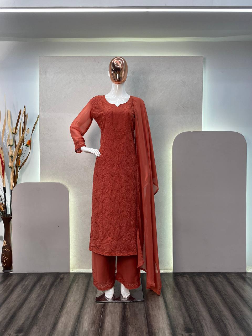 TRENDING DESIGNER SUMMER SET β GEORGETTE EMBROIDERED TOP, PLAZO & DUPATTA