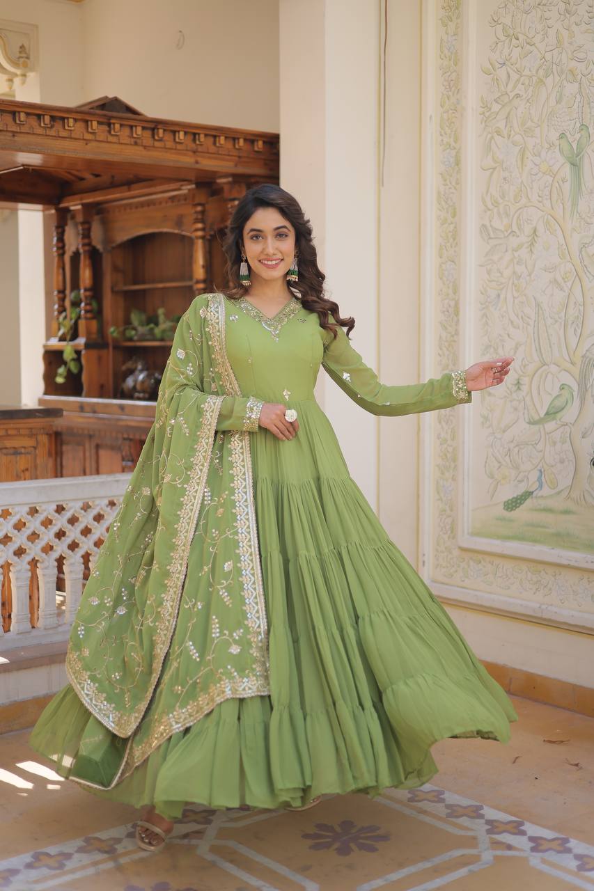 EXQUISITE FAUX GEORGETTE DESIGNER GOWN WITH SEQUINS EMBROIDERY – ELEGANCE REDEFINED