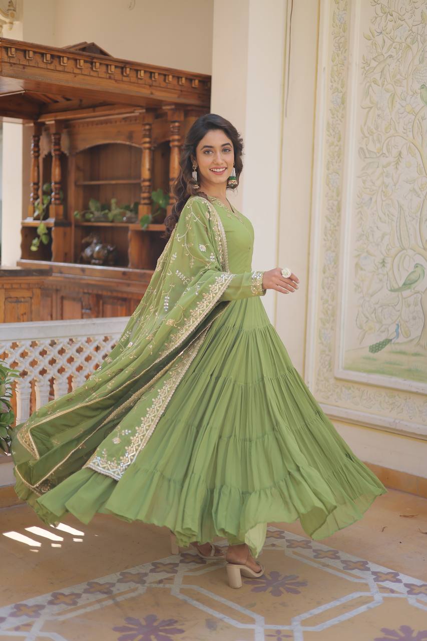 EXQUISITE FAUX GEORGETTE DESIGNER GOWN WITH SEQUINS EMBROIDERY – ELEGANCE REDEFINED