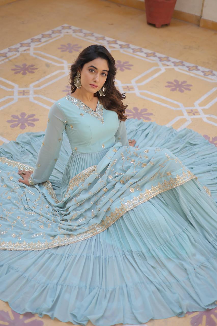 EXQUISITE FAUX GEORGETTE DESIGNER GOWN WITH SEQUINS EMBROIDERY – ELEGANCE REDEFINED