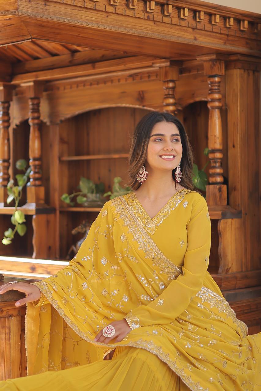 EXQUISITE FAUX GEORGETTE DESIGNER GOWN WITH SEQUINS EMBROIDERY – ELEGANCE REDEFINED