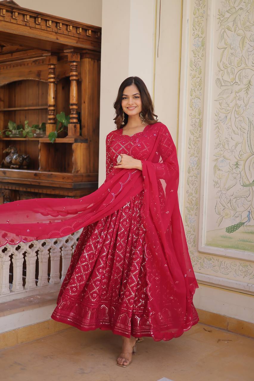GRACEFUL FAUX BLOOMING GOWN WITH SEQUINS EMBROIDERY & ELEGANT DUPATTA