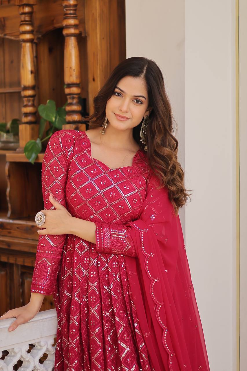 GRACEFUL FAUX BLOOMING GOWN WITH SEQUINS EMBROIDERY & ELEGANT DUPATTA