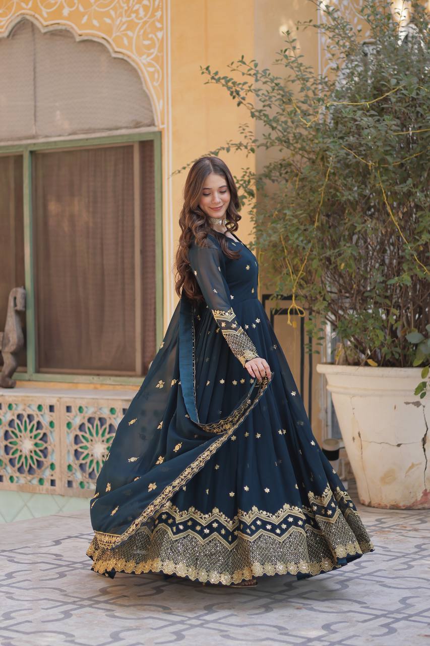 LUXURIOUS DESIGNER GOWN WITH ZARI & SEQUINS EMBROIDERY – ELEGANCE REDEFINED
