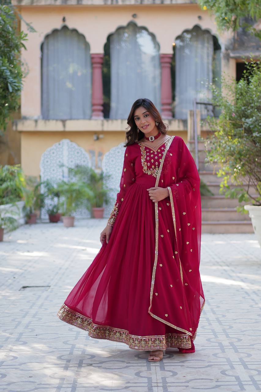 EXQUISITE FAUX BLOOMING GEORGETTE GOWN WITH DESIGNER DUPATTA